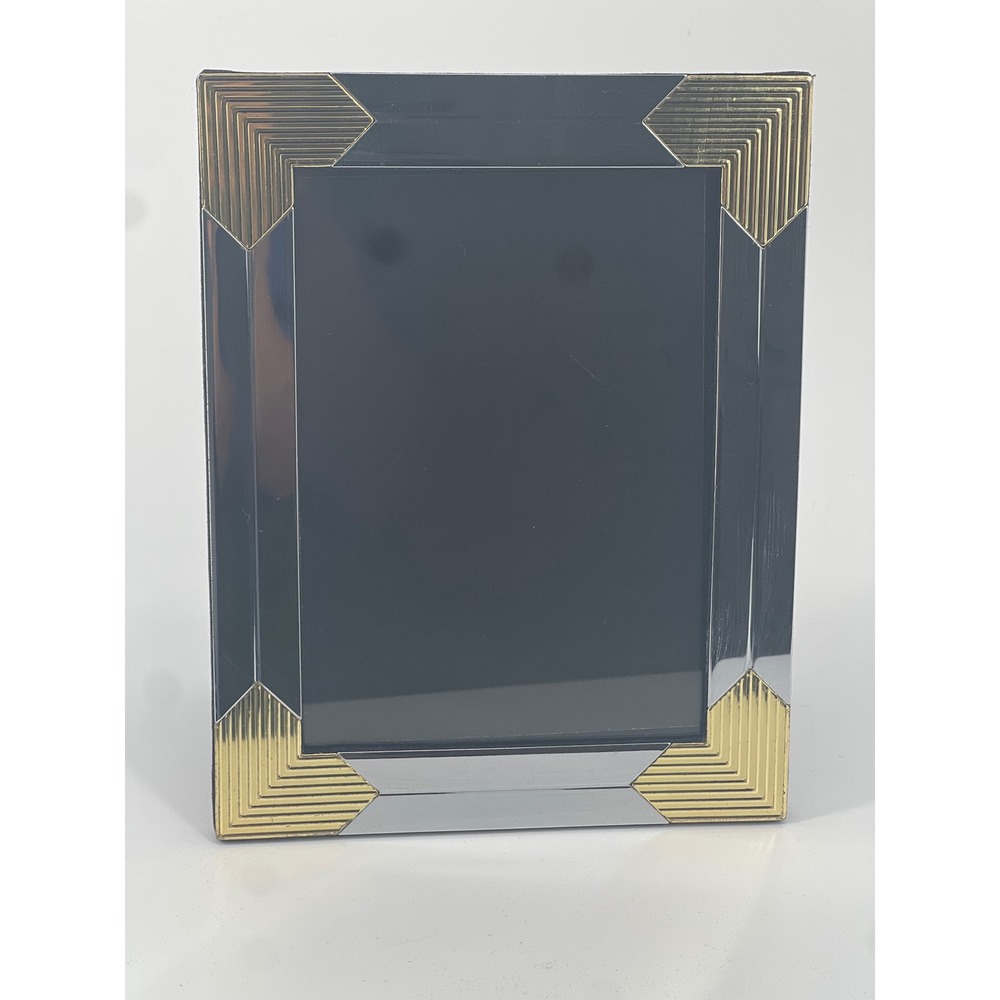 Vintage Art Deco Revival Brass and Chrome 5x7 Picture Frame Gold Silver 80s 90s